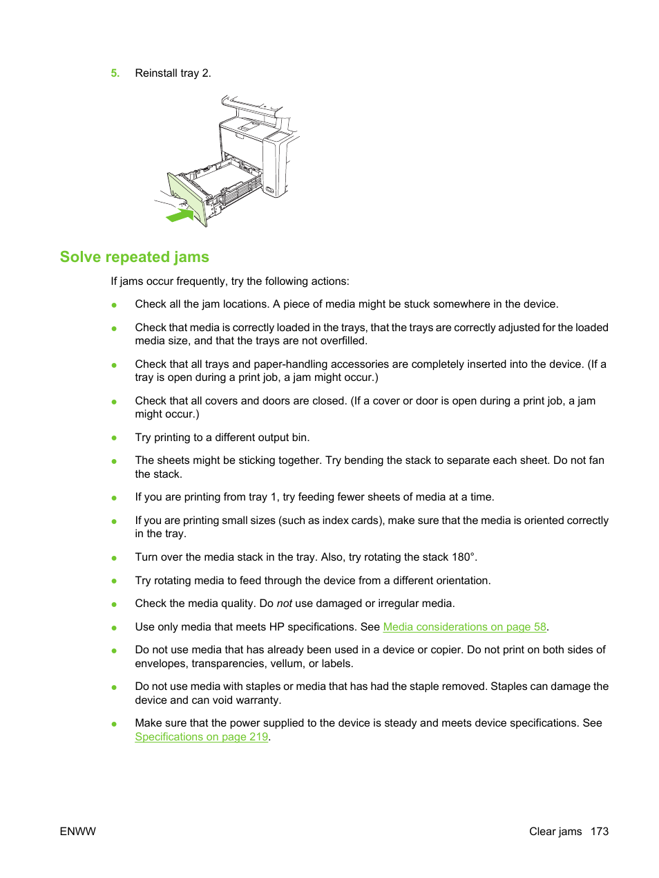 Solve repeated jams | HP LaserJet M3027 Multifunction Printer series User Manual | Page 185 / 270