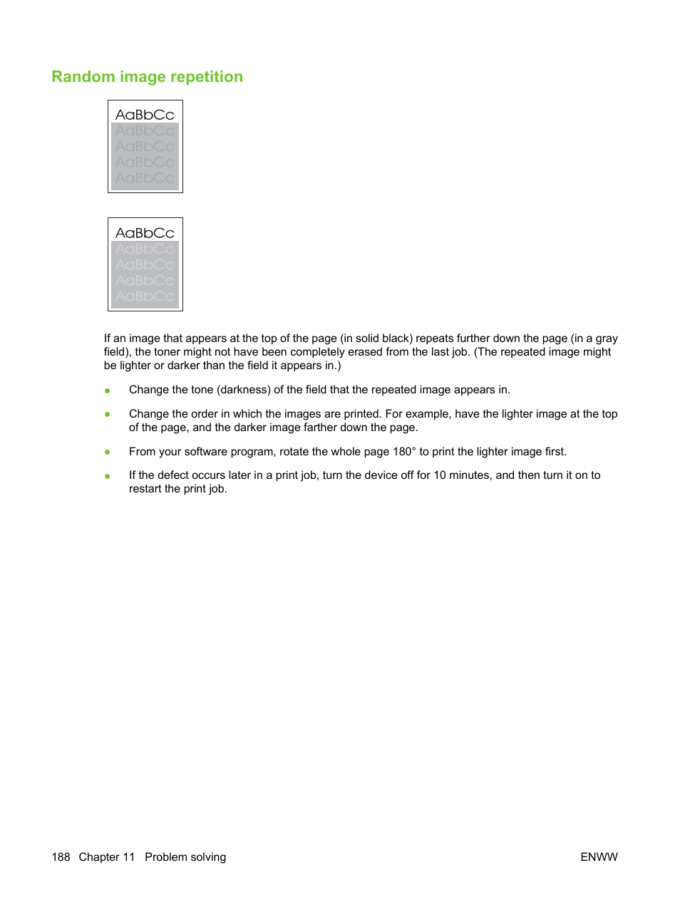 Random image repetition, Random image | HP LaserJet M3027 Multifunction Printer series User Manual | Page 200 / 270
