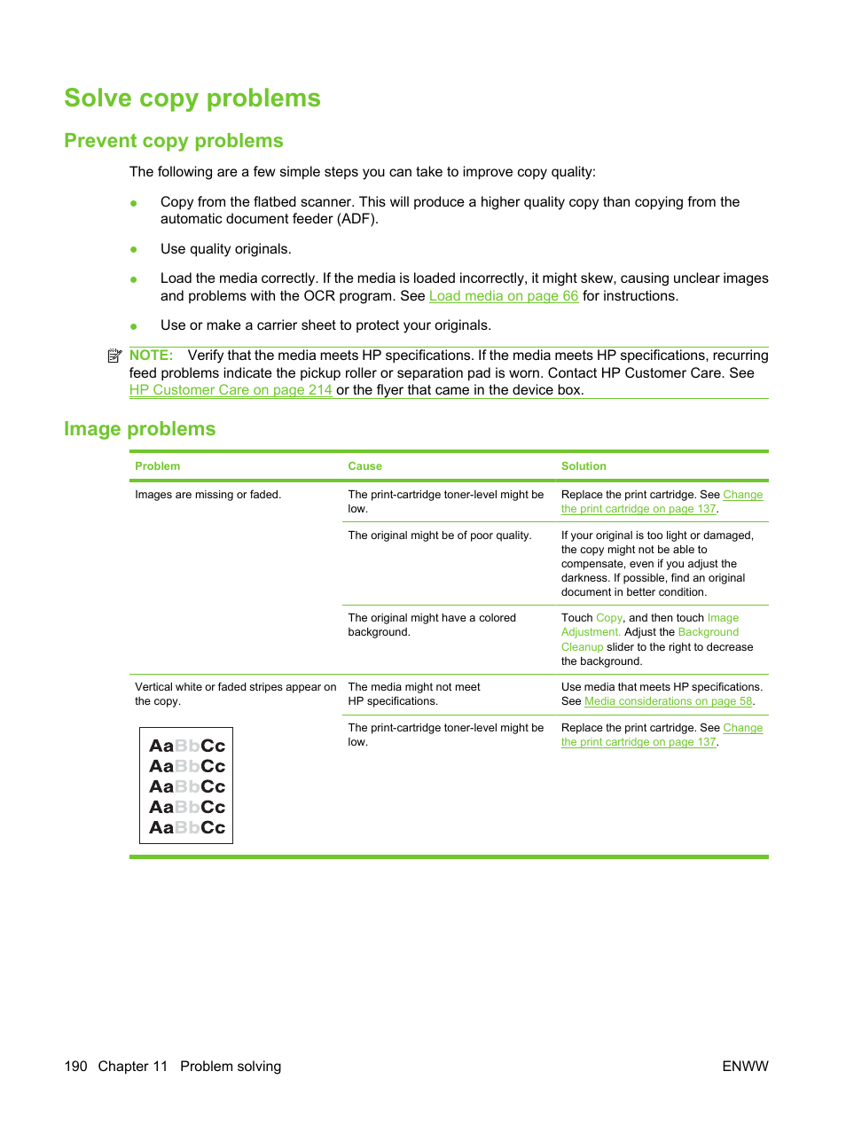 Solve copy problems, Prevent copy problems, Image problems | Prevent copy problems image problems, Solve copy | HP LaserJet M3027 Multifunction Printer series User Manual | Page 202 / 270