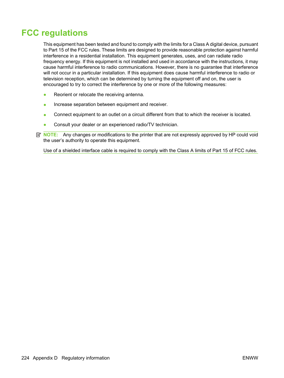 Fcc regulations | HP LaserJet M3027 Multifunction Printer series User Manual | Page 236 / 270