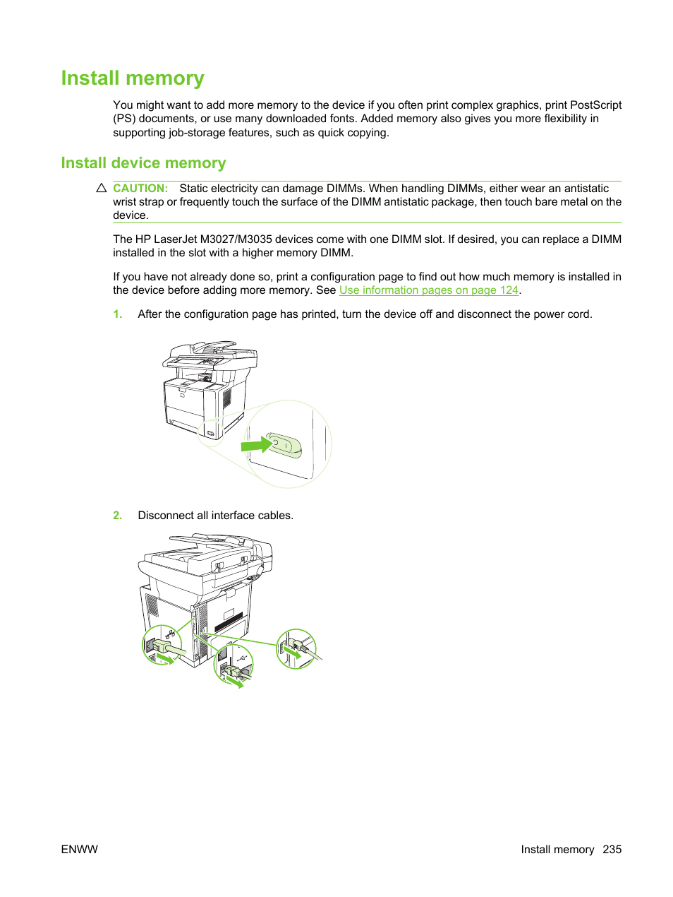 Install memory, Install device memory, Or. see | Install | HP LaserJet M3027 Multifunction Printer series User Manual | Page 247 / 270