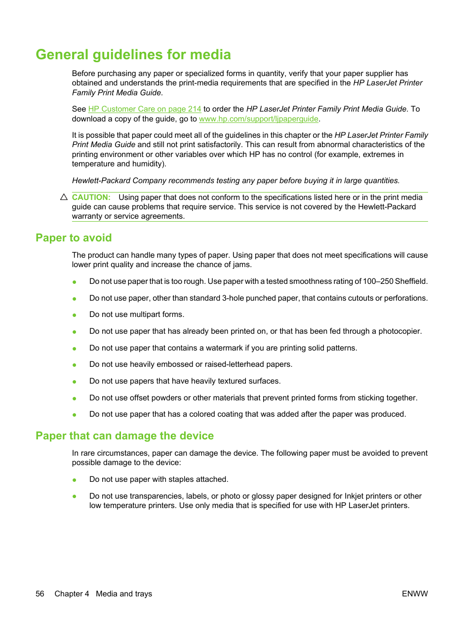 General guidelines for media, Paper to avoid, Paper that can damage the device | Paper to avoid paper that can damage the device | HP LaserJet M3027 Multifunction Printer series User Manual | Page 68 / 270