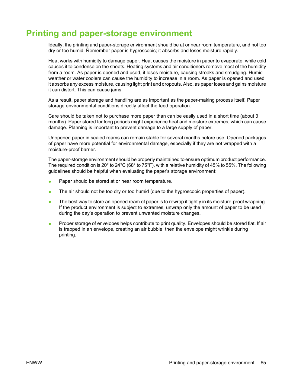 Printing and paper-storage environment | HP LaserJet M3027 Multifunction Printer series User Manual | Page 77 / 270