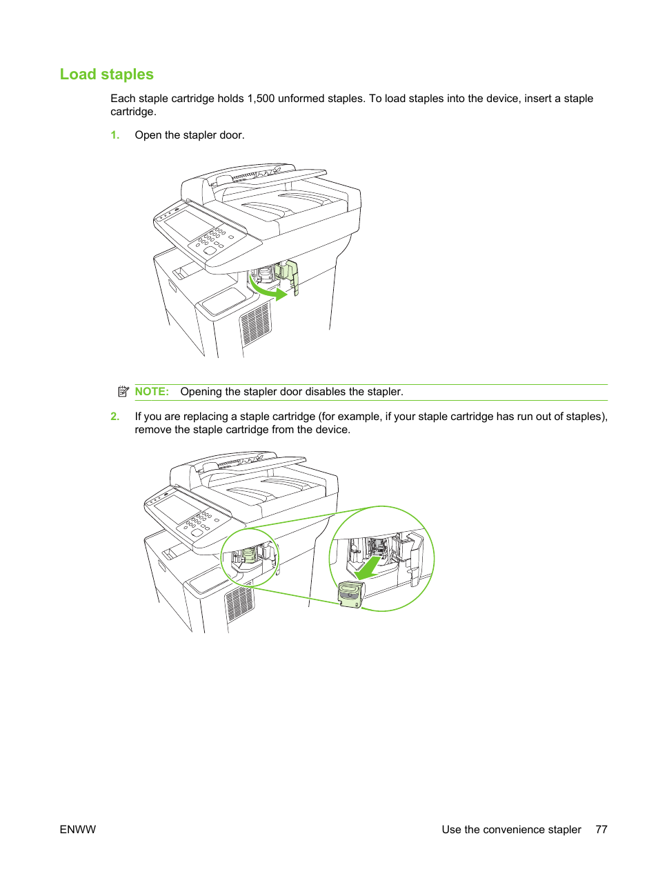 Load staples | HP LaserJet M3027 Multifunction Printer series User Manual | Page 89 / 270