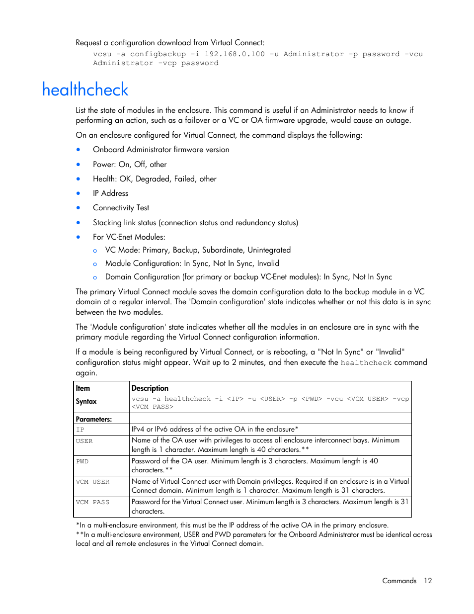 Healthcheck | HP Virtual Connect 8Gb 20-port Fibre Channel Module for c-Class BladeSystem User Manual | Page 12 / 31