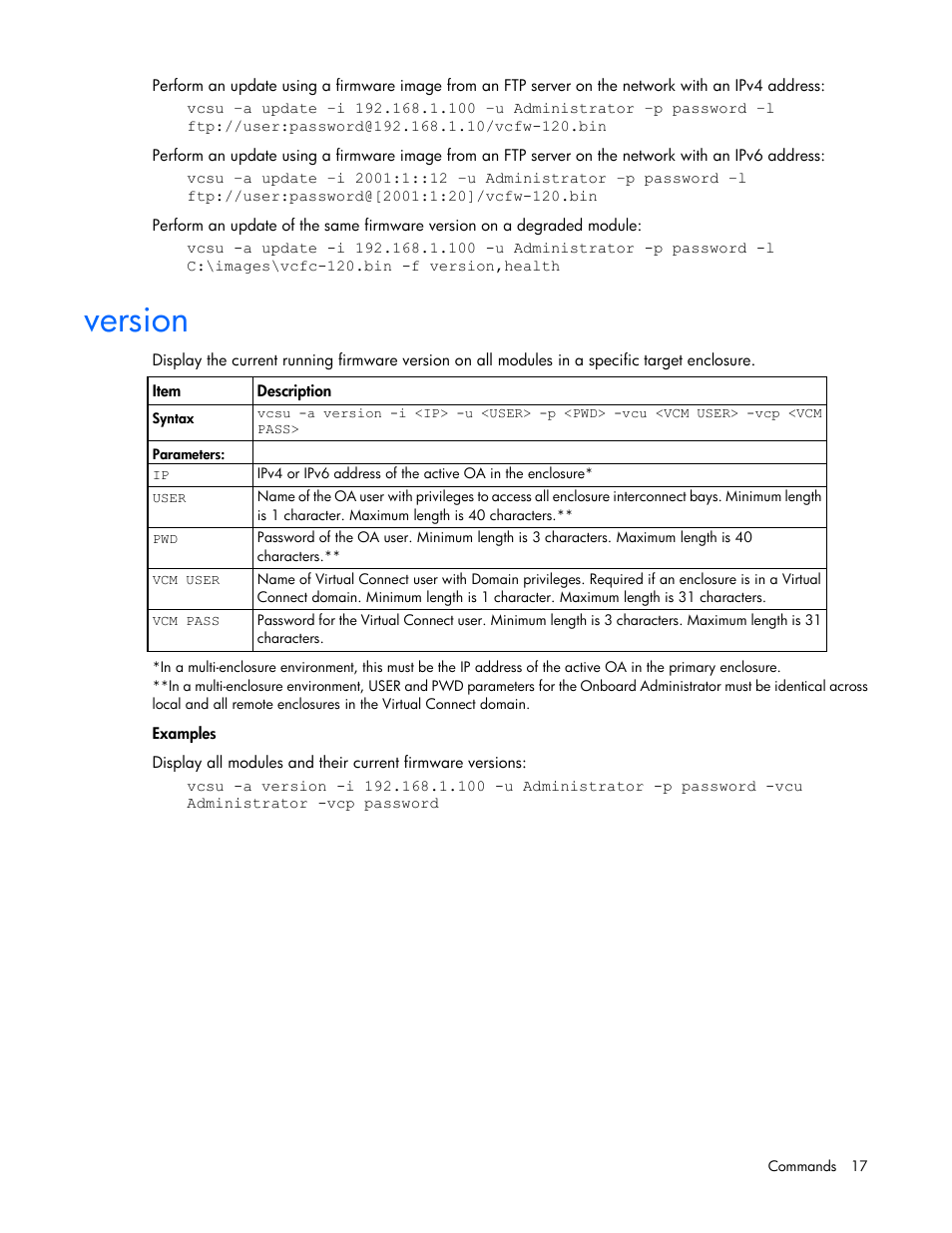 Version | HP Virtual Connect 8Gb 20-port Fibre Channel Module for c-Class BladeSystem User Manual | Page 17 / 31