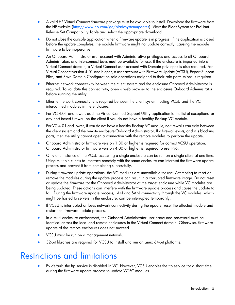 Restrictions and limitations | HP Virtual Connect 8Gb 20-port Fibre Channel Module for c-Class BladeSystem User Manual | Page 5 / 31