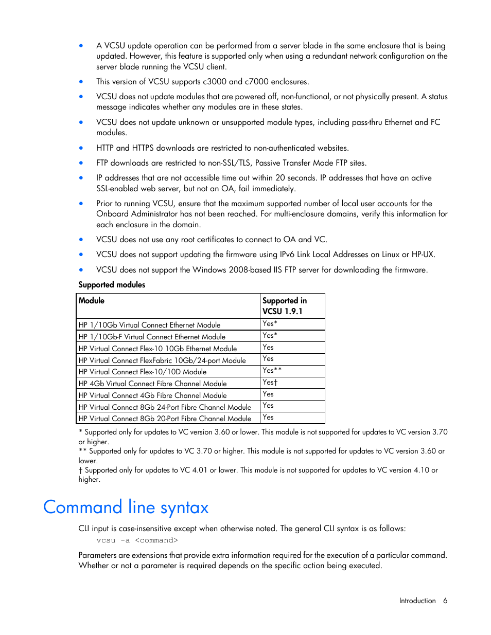 Command line syntax | HP Virtual Connect 8Gb 20-port Fibre Channel Module for c-Class BladeSystem User Manual | Page 6 / 31