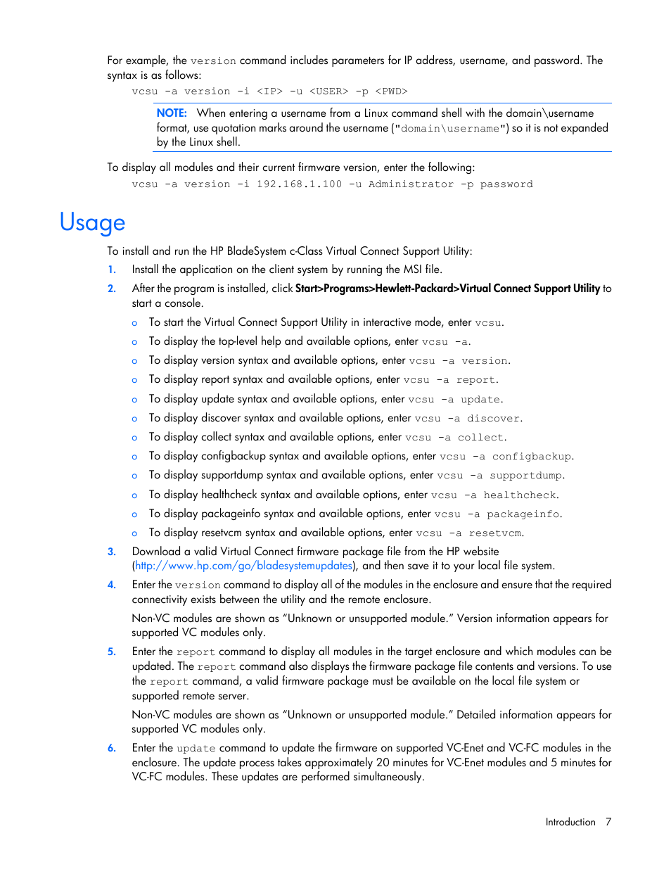 Usage | HP Virtual Connect 8Gb 20-port Fibre Channel Module for c-Class BladeSystem User Manual | Page 7 / 31