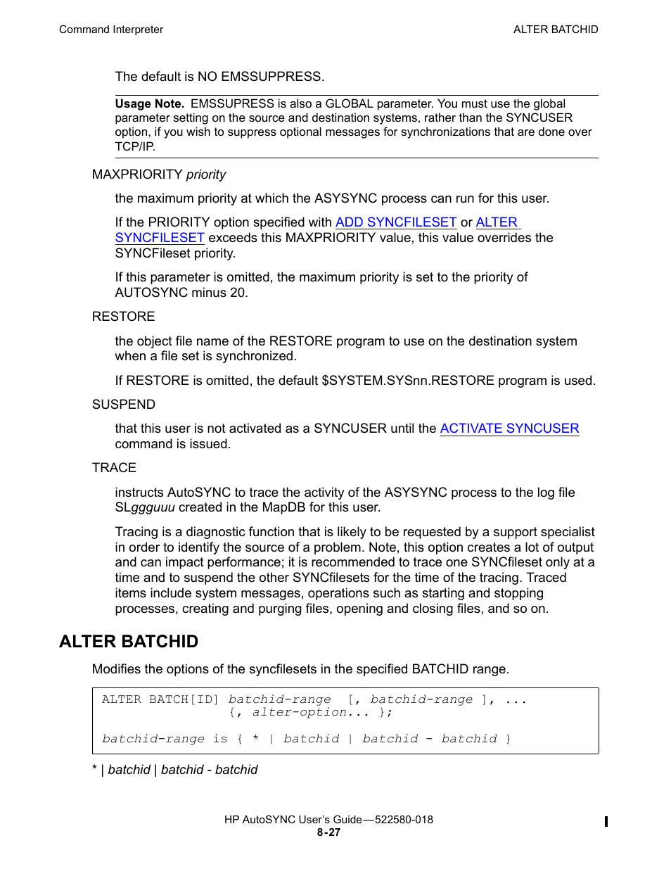 Alter batchid, 35 and | HP Integrity NonStop J-Series User Manual | Page 121 / 266