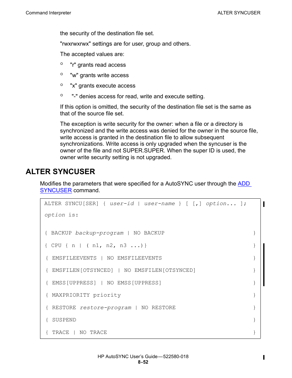 Alter syncuser | HP Integrity NonStop J-Series User Manual | Page 146 / 266