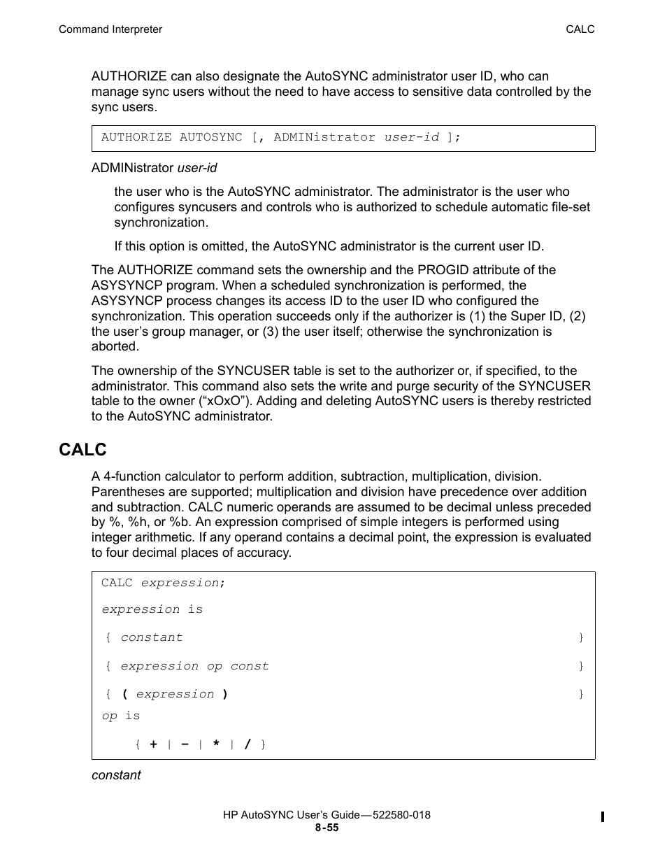 Calc | HP Integrity NonStop J-Series User Manual | Page 149 / 266