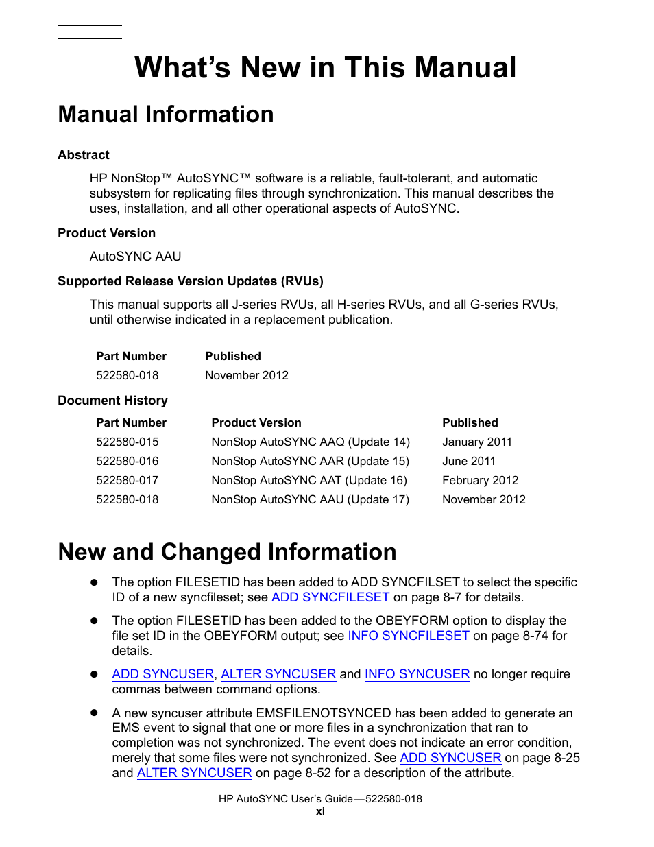 What’s new in this manual, Manual information, New and changed information | HP Integrity NonStop J-Series User Manual | Page 15 / 266