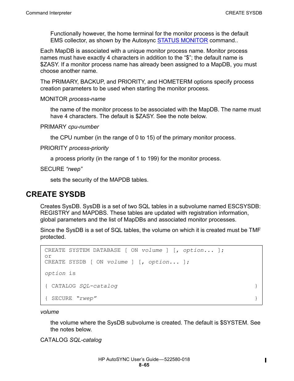 Create sysdb, Log. see, Create | Sysdb | HP Integrity NonStop J-Series User Manual | Page 159 / 266