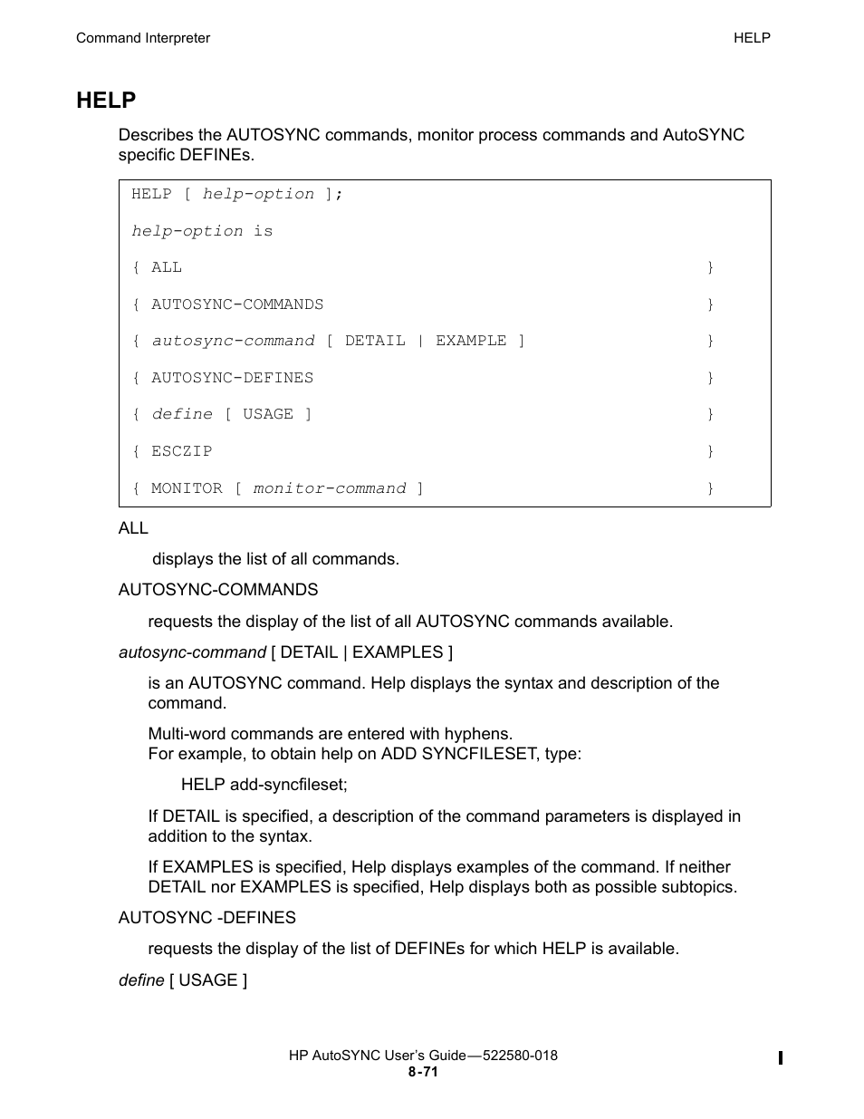 Help | HP Integrity NonStop J-Series User Manual | Page 165 / 266