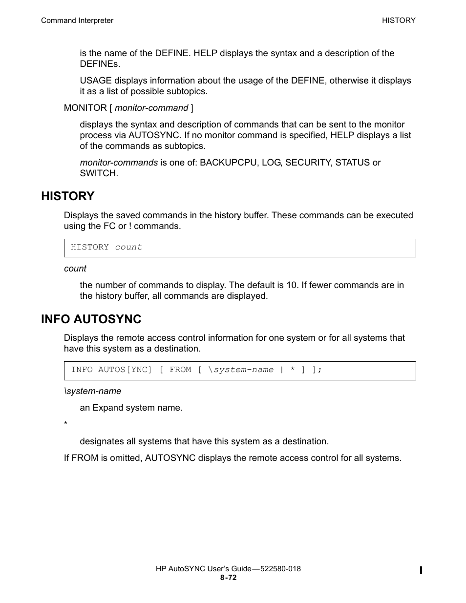 History, Info autosync | HP Integrity NonStop J-Series User Manual | Page 166 / 266