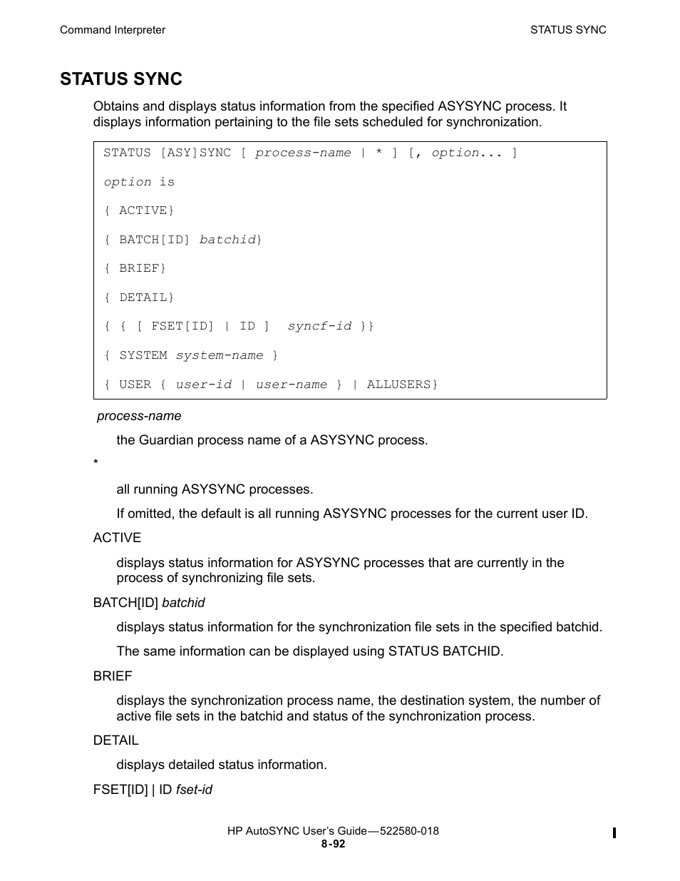 Status sync, Command to, Lete. use the | Use the, Ly equivalent to | HP Integrity NonStop J-Series User Manual | Page 186 / 266