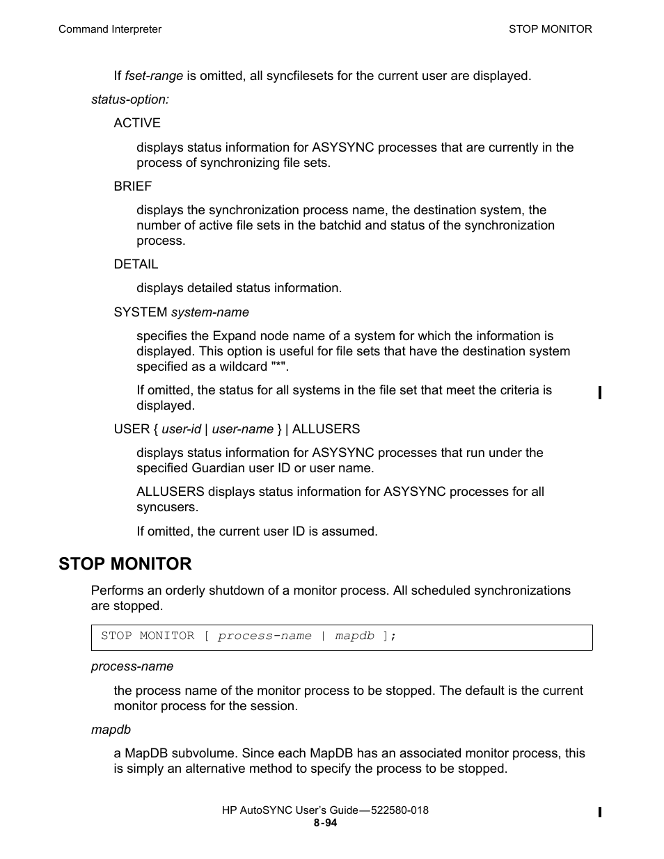 Stop monitor, Sync command, Stop | Monitor | HP Integrity NonStop J-Series User Manual | Page 188 / 266