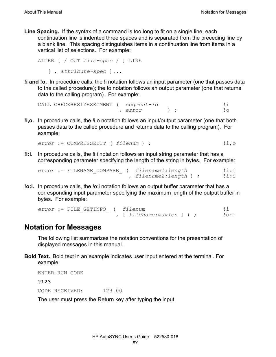 Notation for messages | HP Integrity NonStop J-Series User Manual | Page 19 / 266