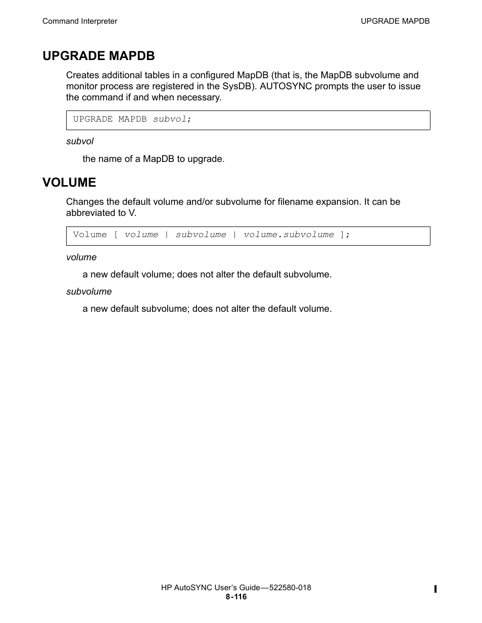 Upgrade mapdb, Volume | HP Integrity NonStop J-Series User Manual | Page 210 / 266
