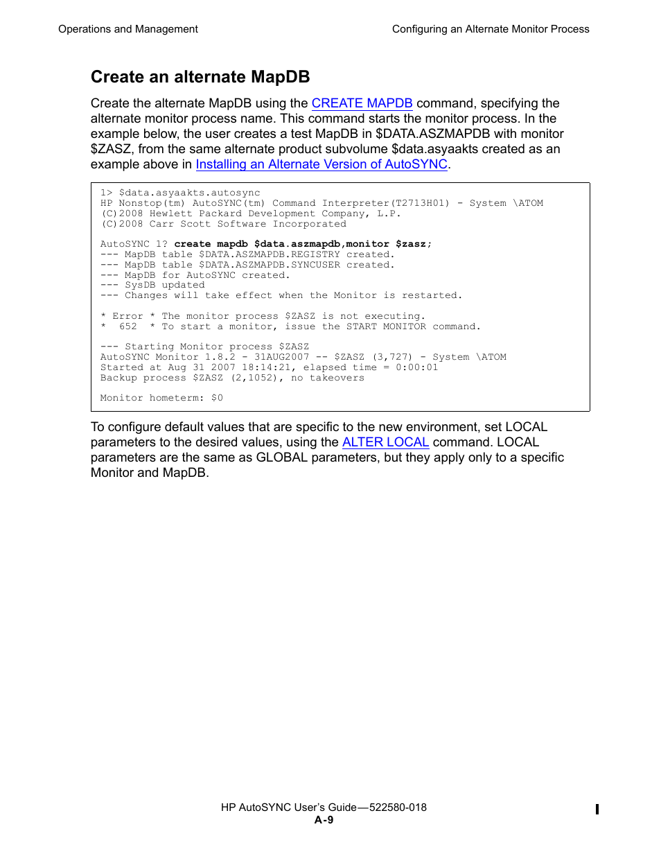 Create an alternate mapdb | HP Integrity NonStop J-Series User Manual | Page 225 / 266