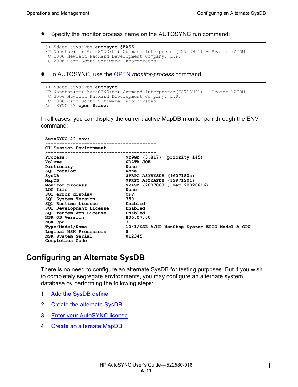 Configuring an alternate sysdb, Configuring an alternate, Sysdb | HP Integrity NonStop J-Series User Manual | Page 227 / 266