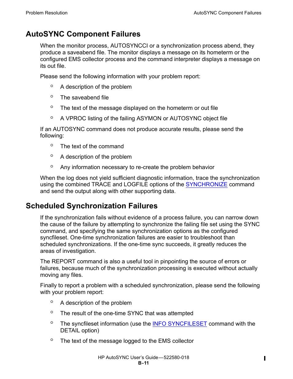 Autosync component failures, Scheduled synchronization failures | HP Integrity NonStop J-Series User Manual | Page 245 / 266