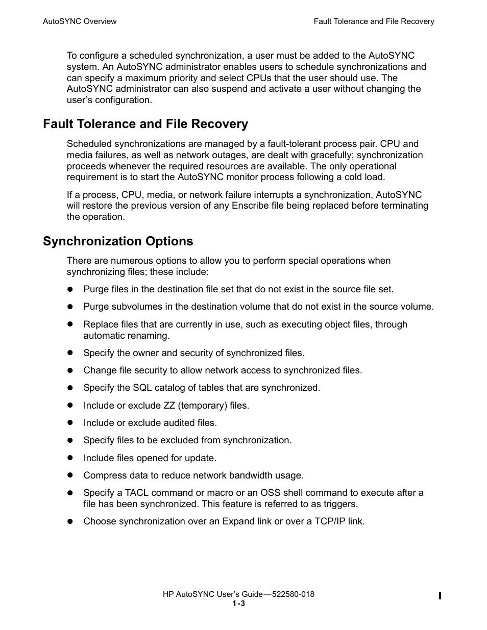 Fault tolerance and file recovery, Synchronization options | HP Integrity NonStop J-Series User Manual | Page 25 / 266