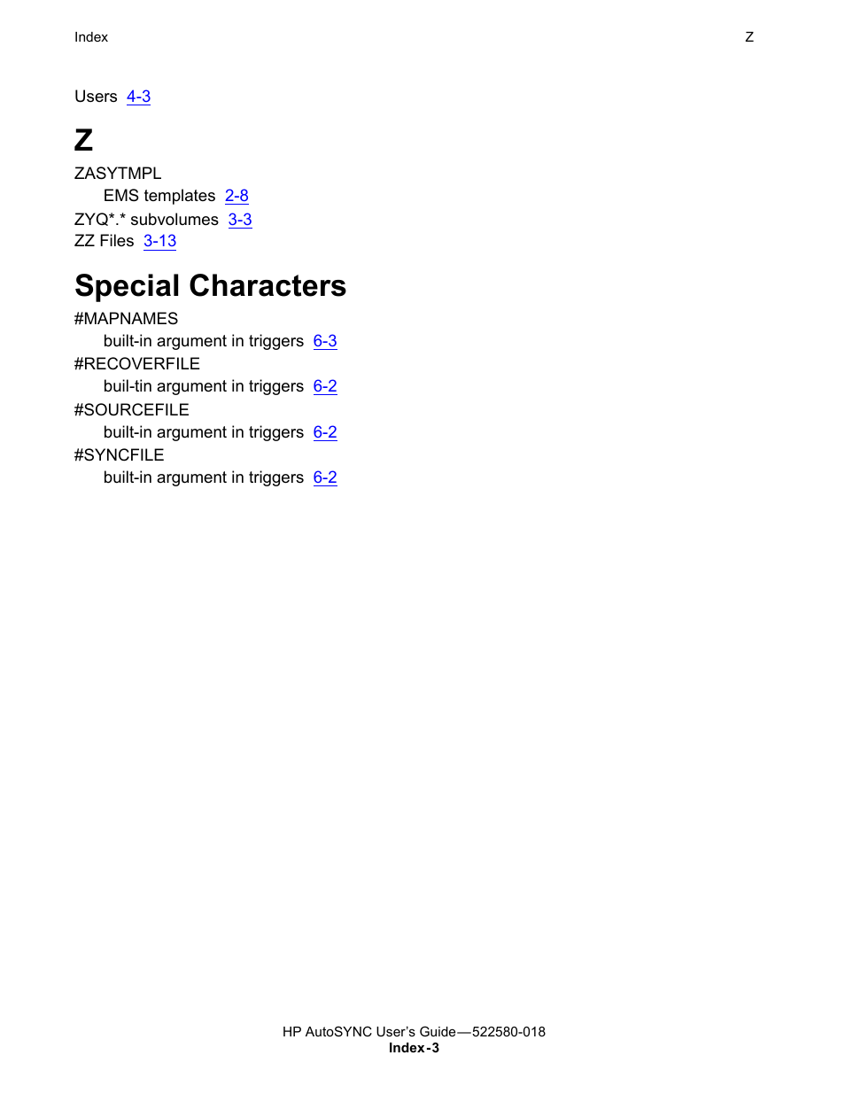 Special characters | HP Integrity NonStop J-Series User Manual | Page 265 / 266