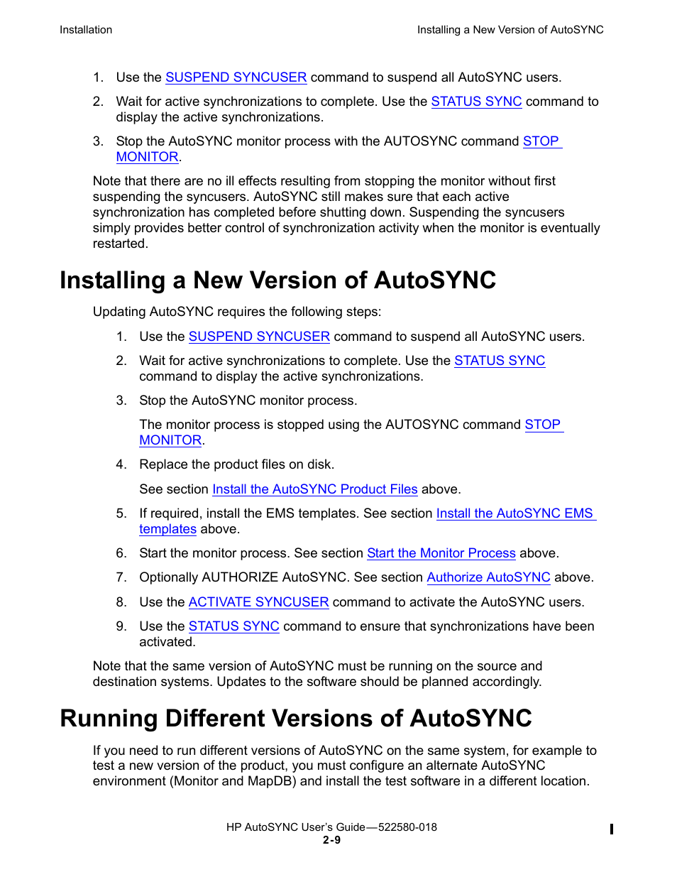 Installing a new version of autosync, Running different versions of autosync | HP Integrity NonStop J-Series User Manual | Page 37 / 266