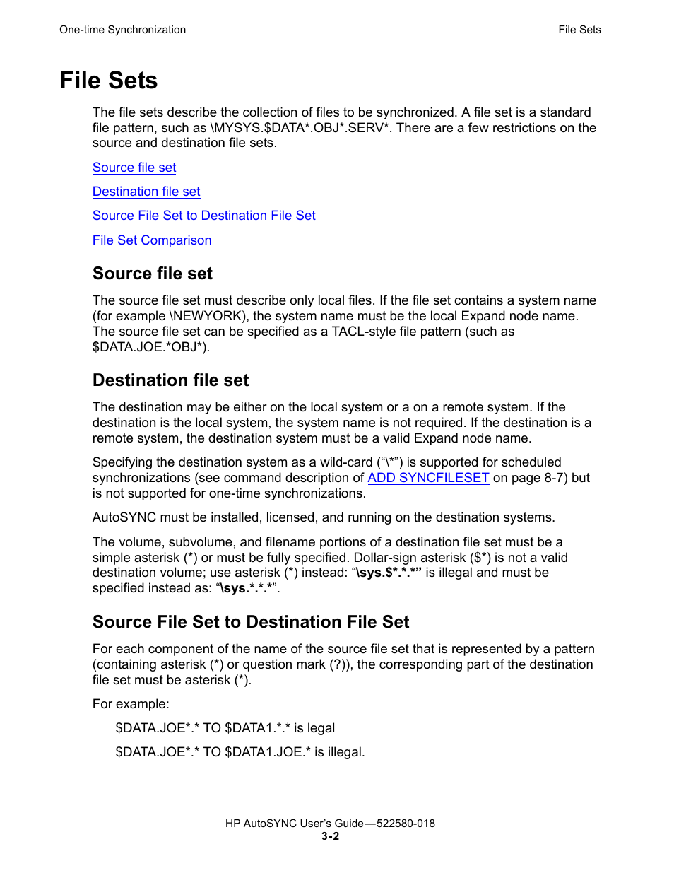 File sets, Source file set, Destination file set | Source file set to destination file set | HP Integrity NonStop J-Series User Manual | Page 40 / 266