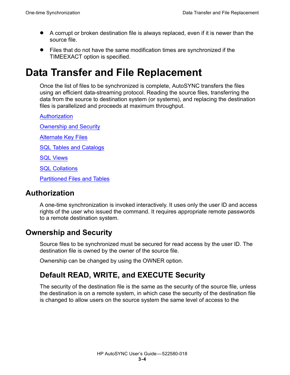 Data transfer and file replacement, Authorization, Ownership and security | Default read, write, and execute security | HP Integrity NonStop J-Series User Manual | Page 42 / 266