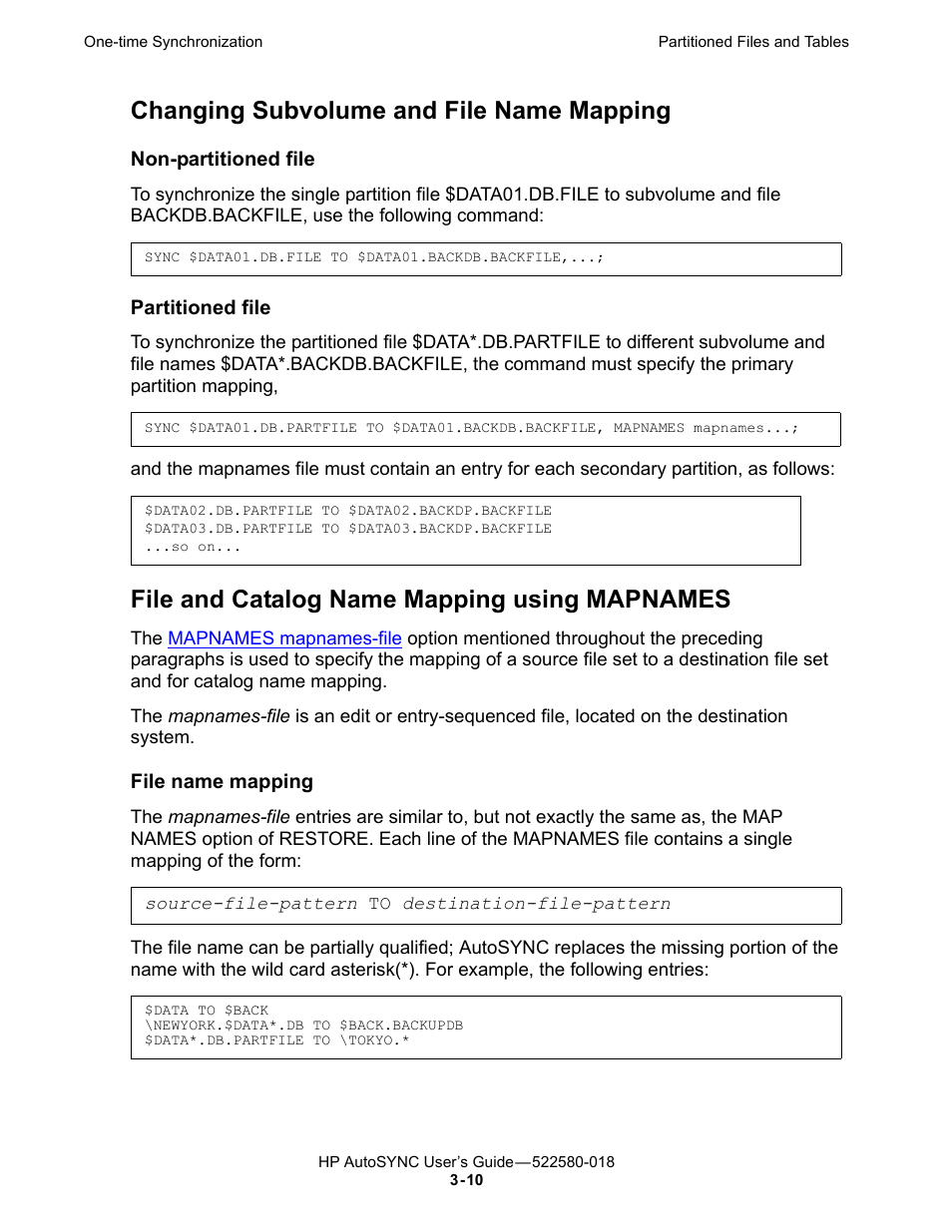 Changing subvolume and file name mapping, File and catalog name mapping using mapnames | HP Integrity NonStop J-Series User Manual | Page 48 / 266
