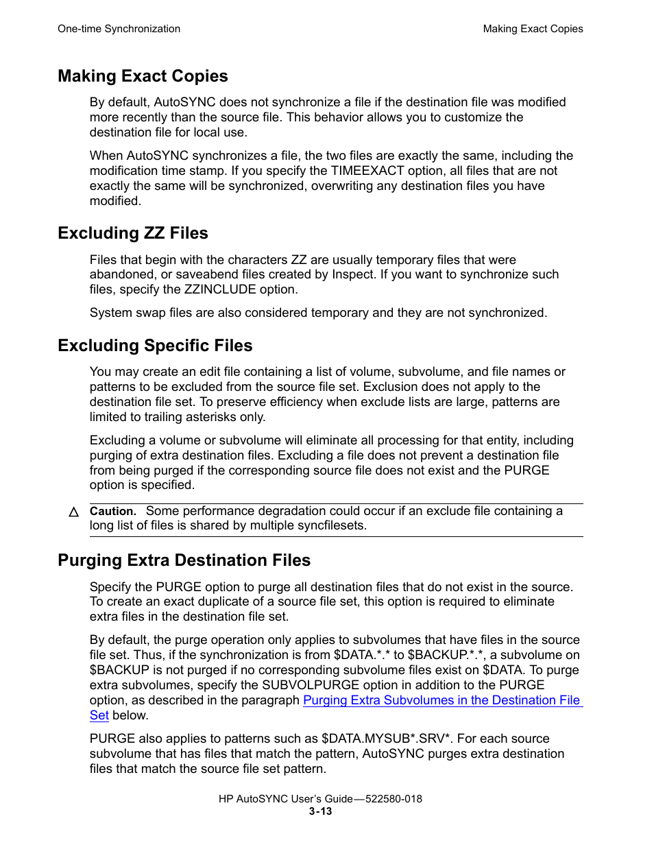 Making exact copies, Excluding zz files, Excluding specific files | Purging extra destination files | HP Integrity NonStop J-Series User Manual | Page 51 / 266