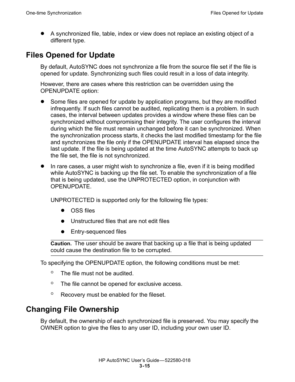 Files opened for update, Changing file ownership | HP Integrity NonStop J-Series User Manual | Page 53 / 266