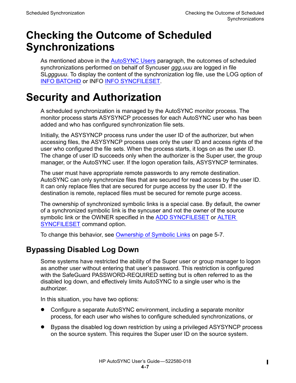 Checking the outcome of scheduled synchronizations, Security and authorization, Bypassing disabled log down | HP Integrity NonStop J-Series User Manual | Page 67 / 266