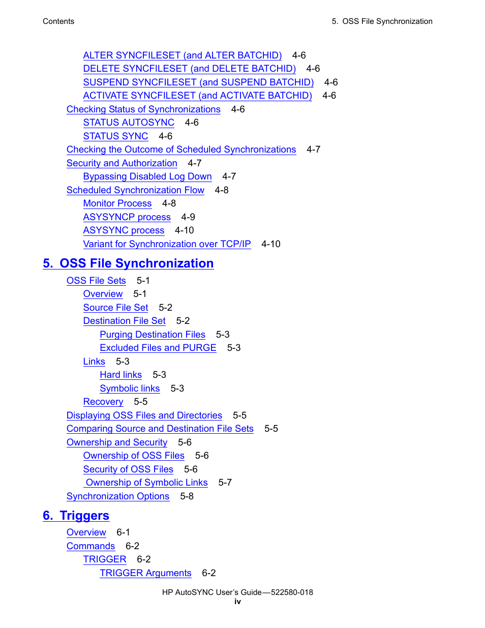 Oss file synchronization, Triggers | HP Integrity NonStop J-Series User Manual | Page 8 / 266