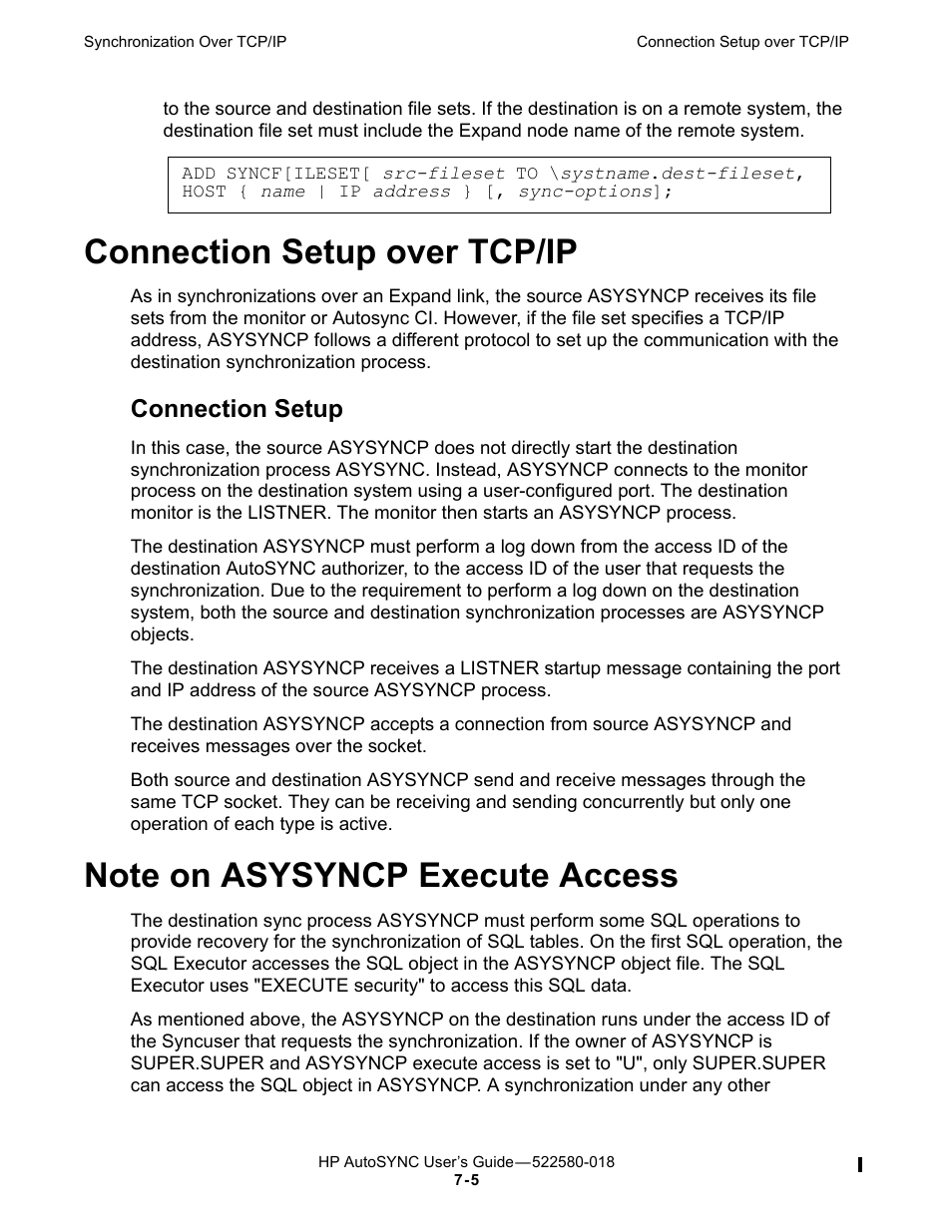 Connection setup over tcp/ip, Note on asysyncp execute access, Connection setup | HP Integrity NonStop J-Series User Manual | Page 93 / 266