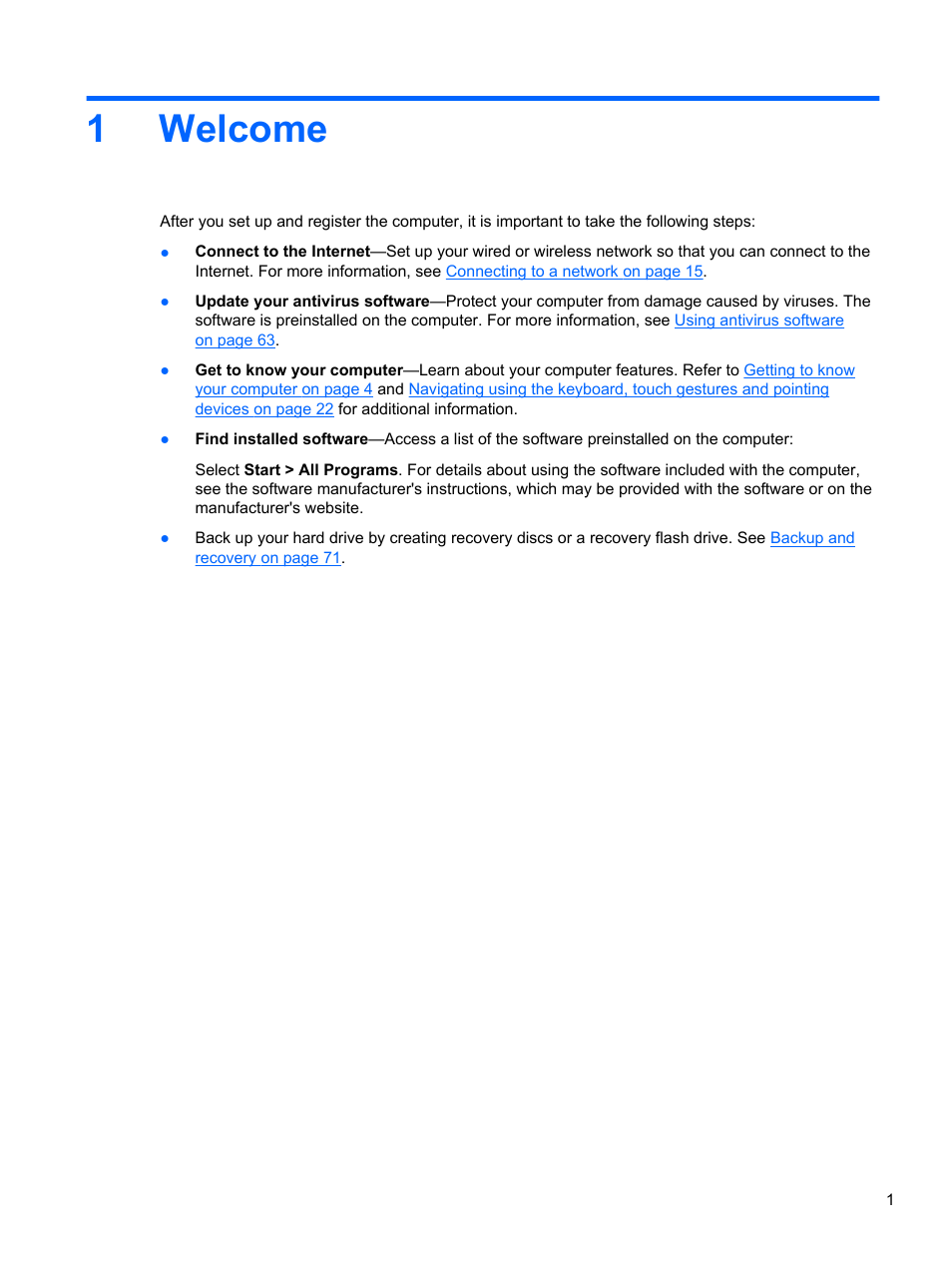 Welcome, 1 welcome, 1welcome | HP EliteBook 850 G1 Notebook PC User Manual | Page 11 / 106