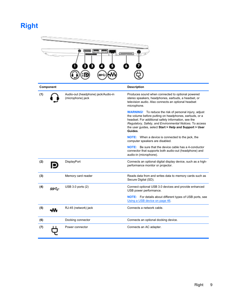 Right | HP EliteBook 850 G1 Notebook PC User Manual | Page 19 / 106