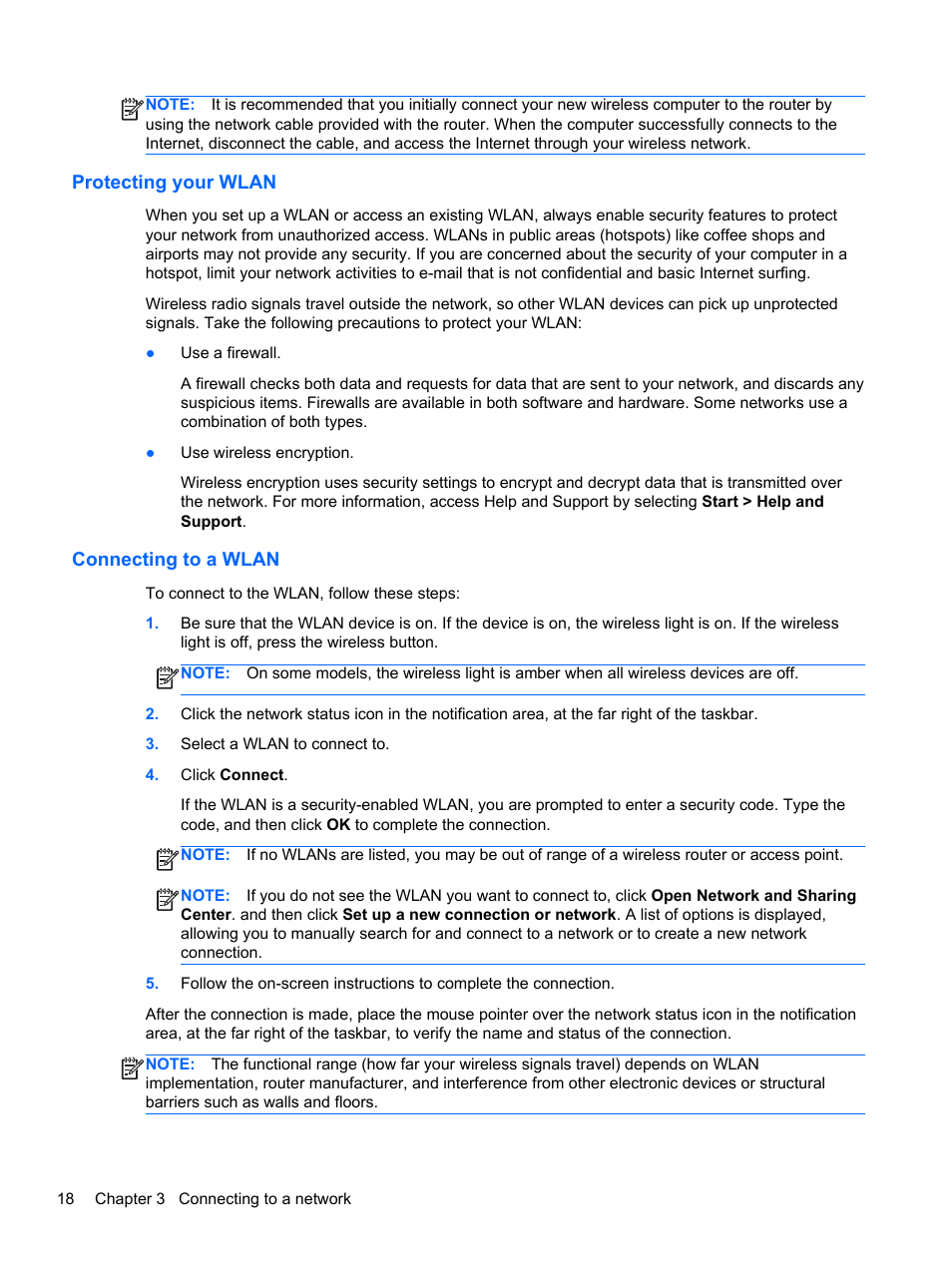 Protecting your wlan, Connecting to a wlan, Protecting your wlan connecting to a wlan | HP EliteBook 850 G1 Notebook PC User Manual | Page 28 / 106