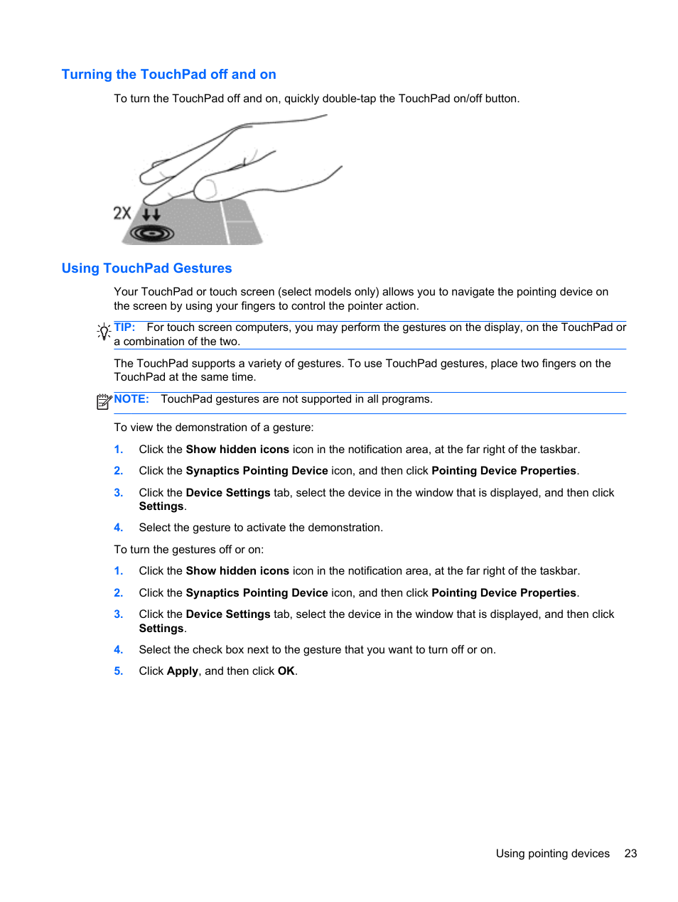 Turning the touchpad off and on, Using touchpad gestures | HP EliteBook 850 G1 Notebook PC User Manual | Page 33 / 106