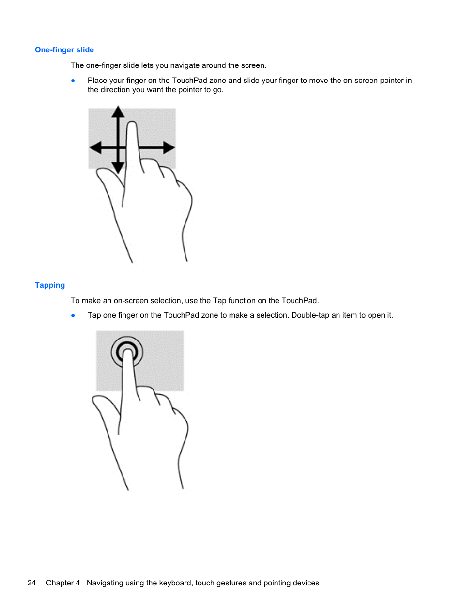 One-finger slide, Tapping, One-finger slide tapping | HP EliteBook 850 G1 Notebook PC User Manual | Page 34 / 106