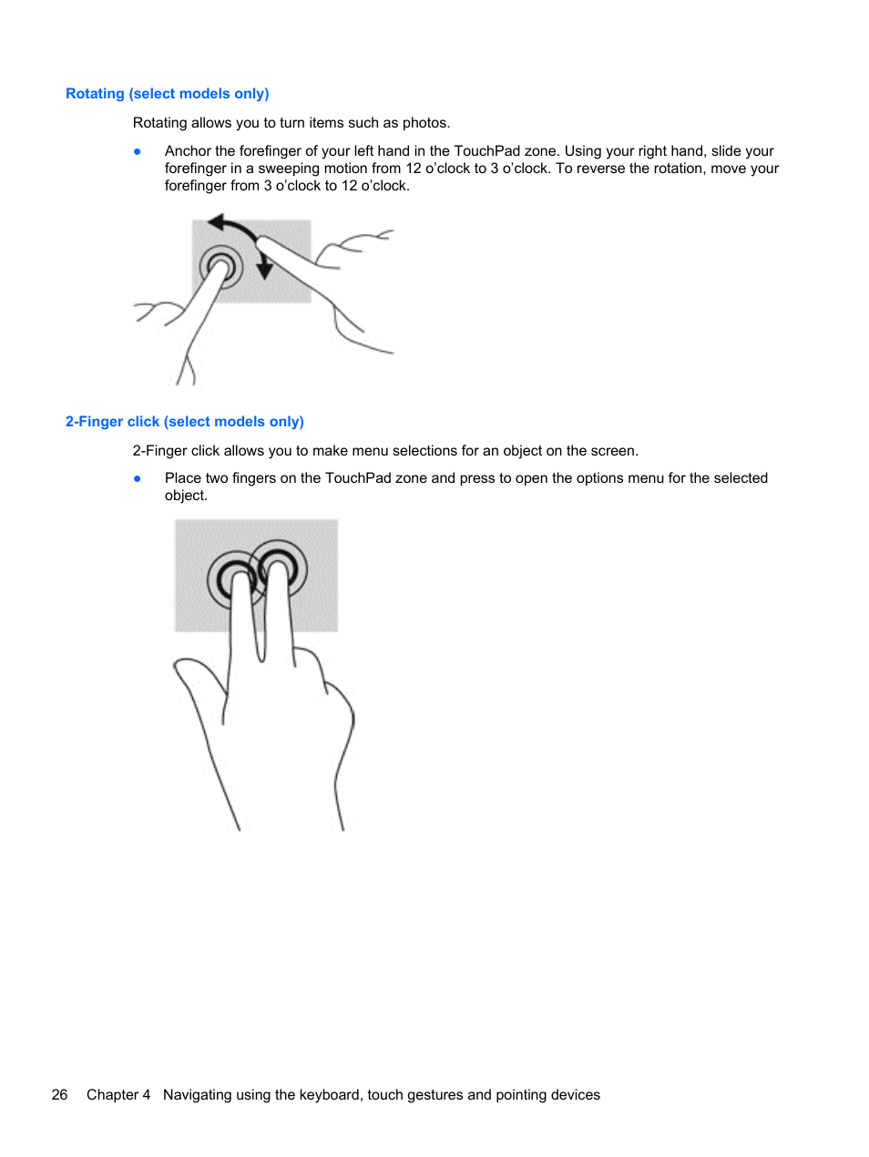 Rotating (select models only), Finger click (select models only) | HP EliteBook 850 G1 Notebook PC User Manual | Page 36 / 106