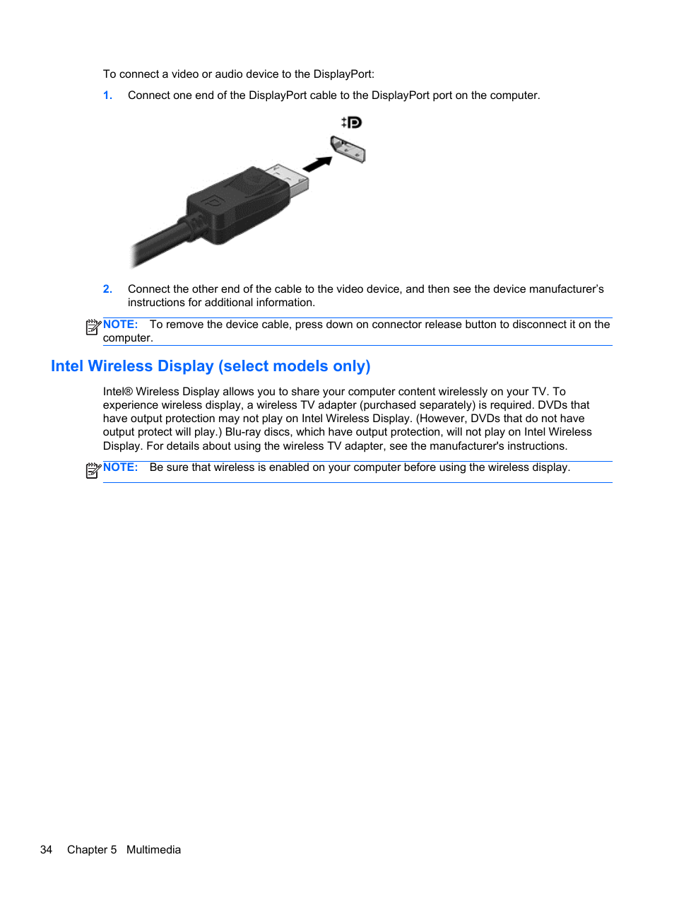 Intel wireless display (select models only) | HP EliteBook 850 G1 Notebook PC User Manual | Page 44 / 106