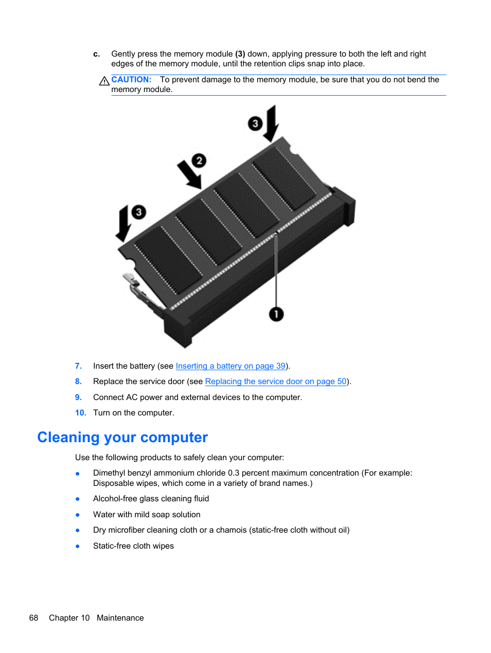 Cleaning your computer | HP EliteBook 850 G1 Notebook PC User Manual | Page 78 / 106