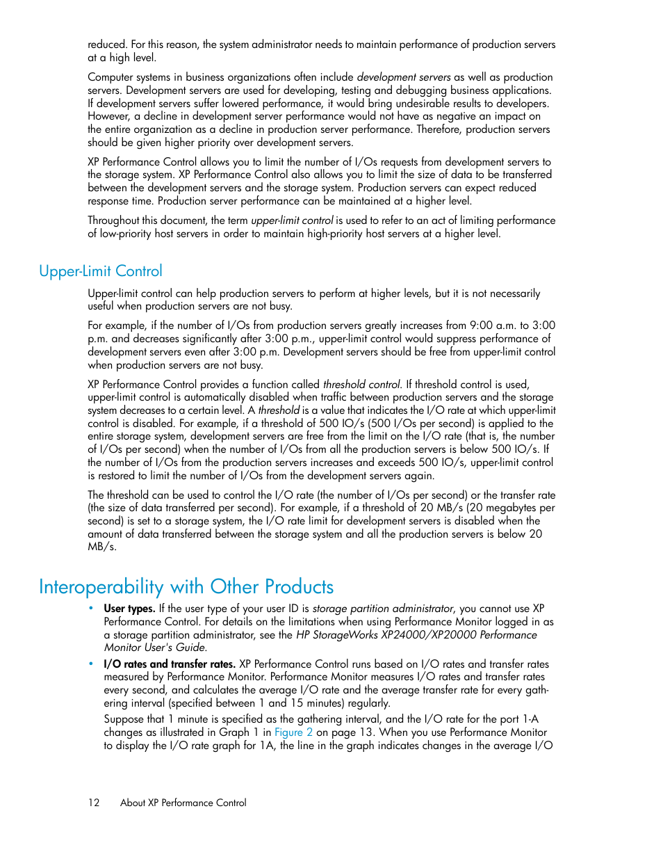 Upper-limit control, Interoperability with other products | HP XP Array Manager Software User Manual | Page 12 / 58