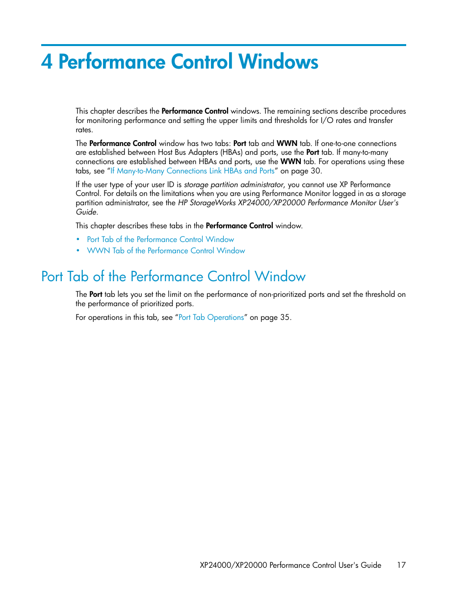 4 performance control windows, Port tab of the performance control window | HP XP Array Manager Software User Manual | Page 17 / 58