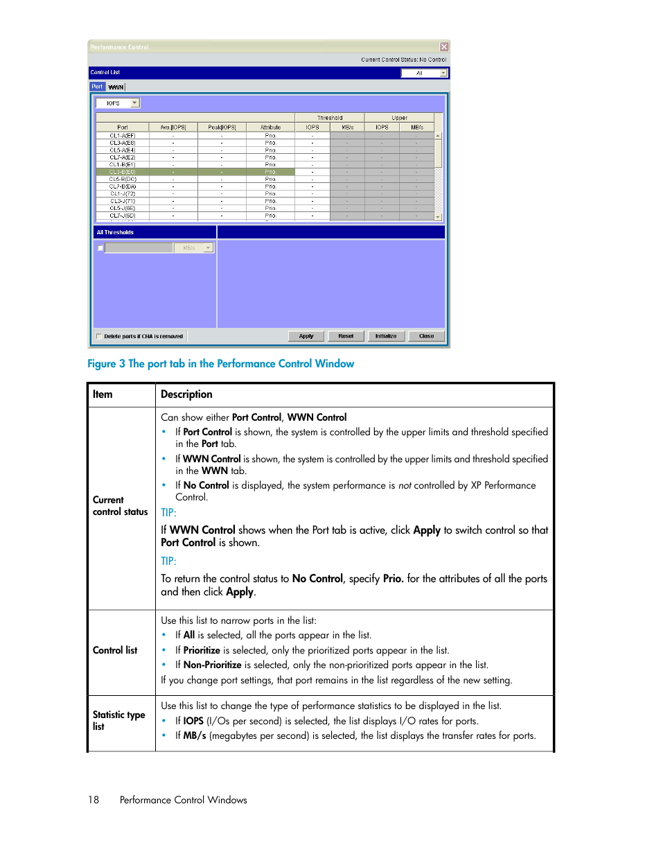 The port tab in the performance control window | HP XP Array Manager Software User Manual | Page 18 / 58