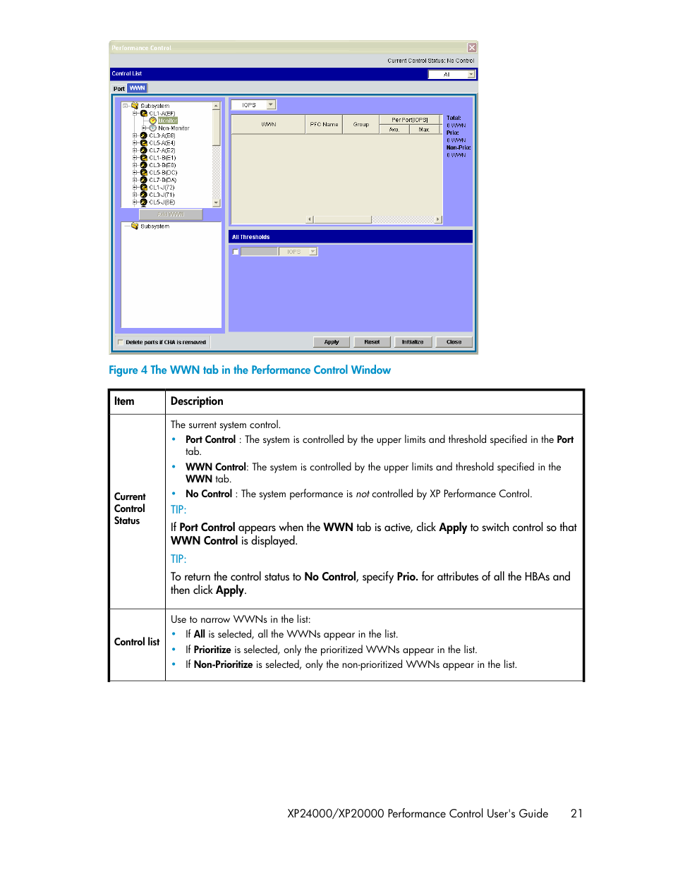 The wwn tab in the performance control window | HP XP Array Manager Software User Manual | Page 21 / 58